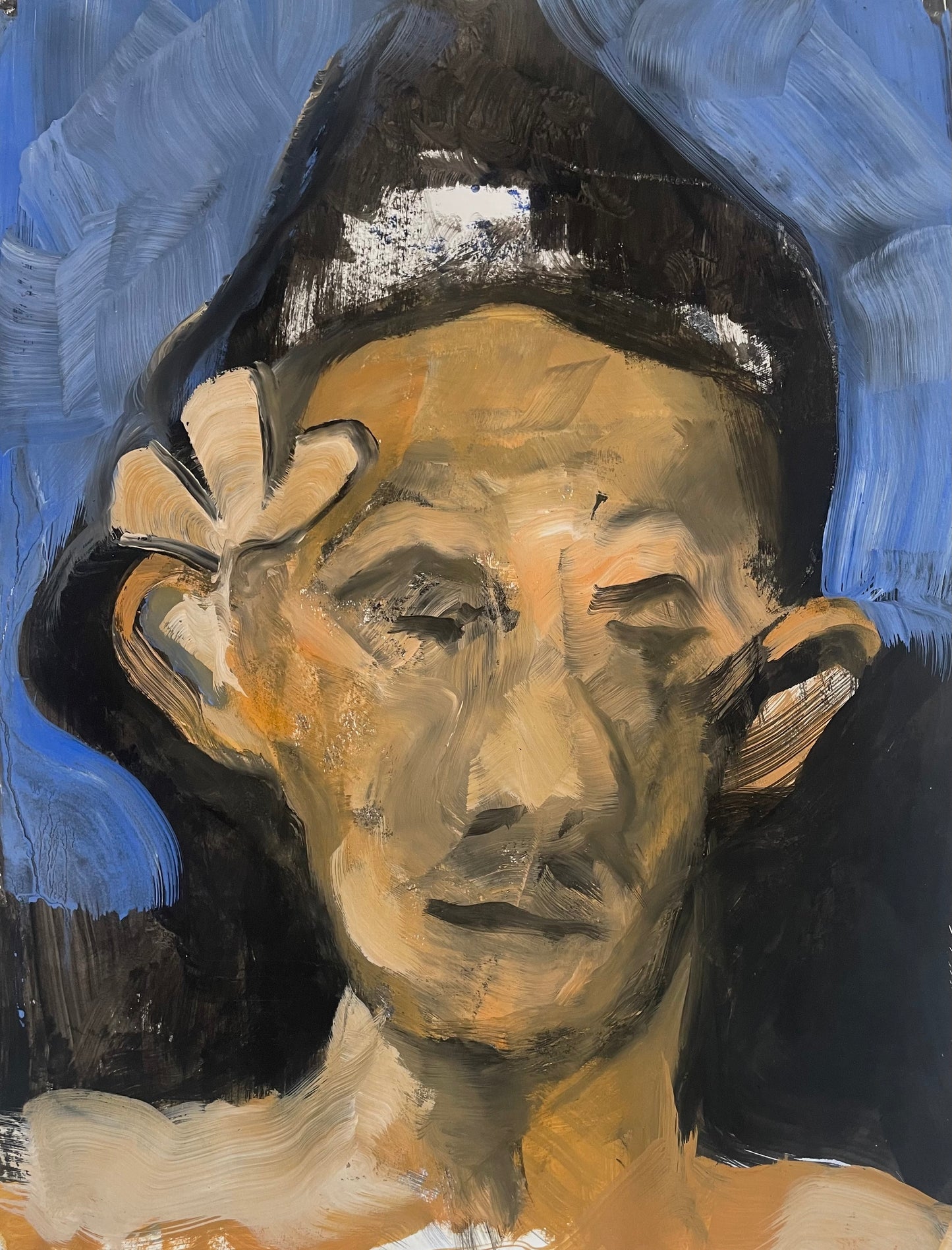 Portrait au béret et à la fleur